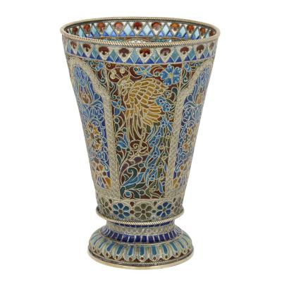 Pavel Ovchinnikov Vermeil and enamel Russian cup by Pavel Ovchinnikov