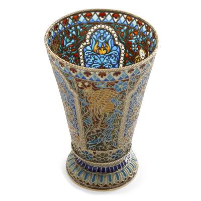 Pavel Ovchinnikov Vermeil and enamel Russian cup by Pavel Ovchinnikov