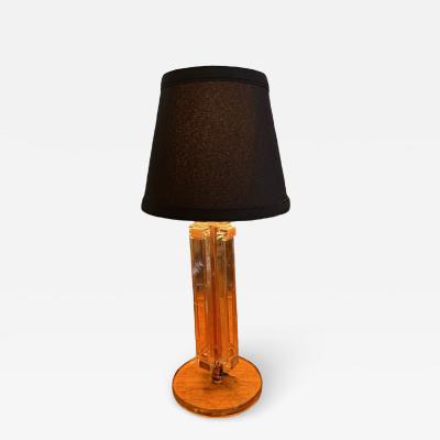 Peach Toned Crystal Glass Art Deco Lamp Modernist Elegance