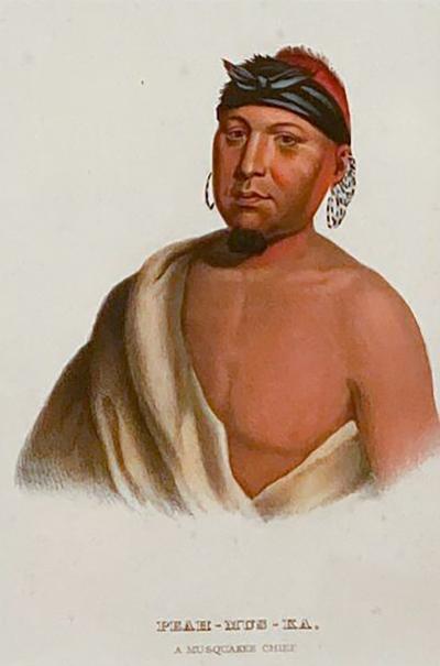 Peah Mus Ka A Musquakee Chief McKenney Hall Engraving 19th Century