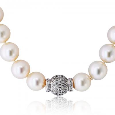 Pearl 18K White Gold 13 17mm South Sea Diamond Clasp 18 Inches String Necklace