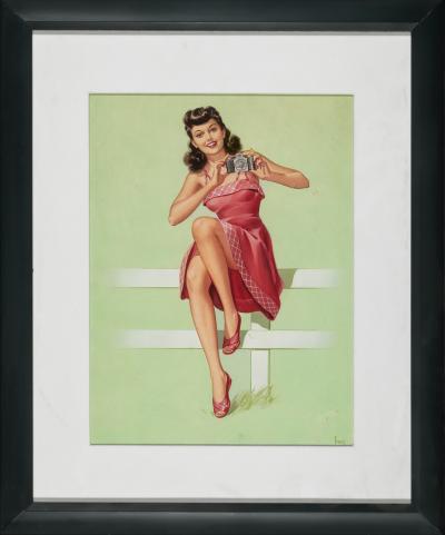 Pearl Frush Pin Up Girl in Red Dress Mid Century Female Illustrator