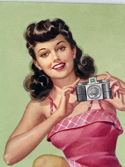 Pearl Frush Pin Up Girl in Red Dress Mid Century Female Illustrator