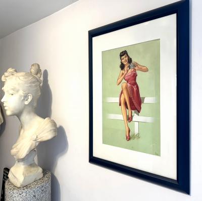 Pearl Frush Pin Up Girl in Red Dress Mid Century Female Illustrator