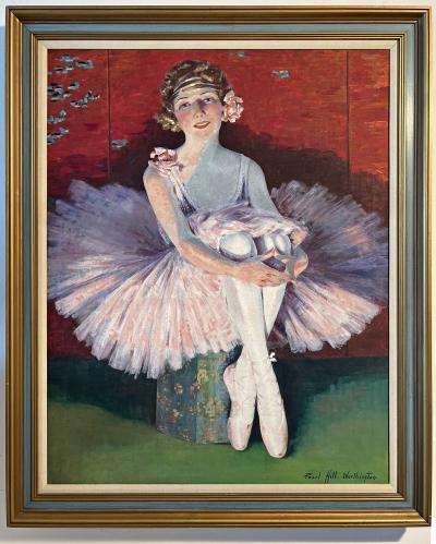 Pearl L Mrs G E Worthington Hill Blond and Blue Eyed Ballerina in Tutu against Chinese Screen