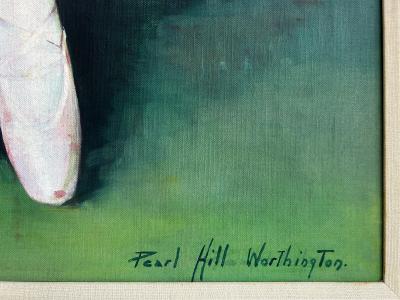 Pearl L Mrs G E Worthington Hill Blond and Blue Eyed Ballerina in Tutu against Chinese Screen