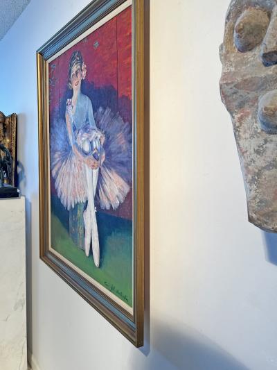 Pearl L Mrs G E Worthington Hill Blond and Blue Eyed Ballerina in Tutu against Chinese Screen