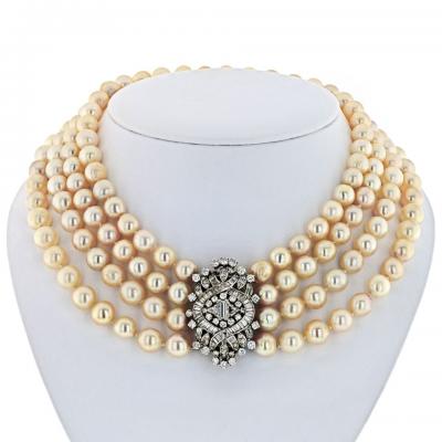 Pearl Platinum Pearl and Diamond Choker Necklace