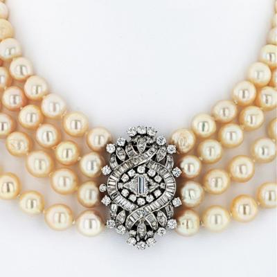 Pearl Platinum Pearl and Diamond Choker Necklace