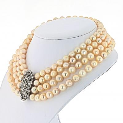 Pearl Platinum Pearl and Diamond Choker Necklace