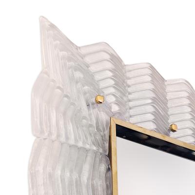 Pearl White Chevron Pattern Murano Glass Mirror with Brass Trim
