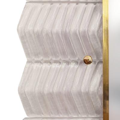 Pearl White Chevron Pattern Murano Glass Mirror with Brass Trim