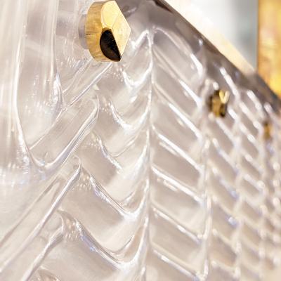 Pearl White Chevron Pattern Murano Glass Mirror with Brass Trim