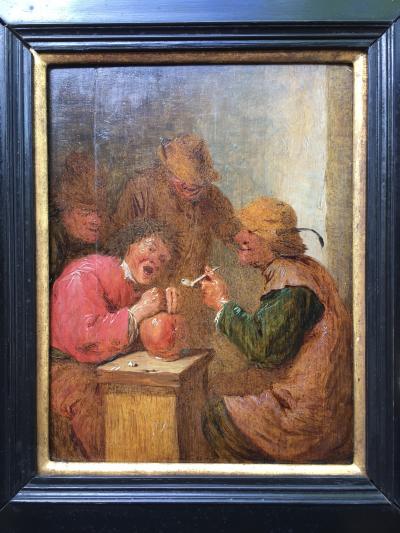 Peasant Inn Scene 17th century Old Master painting Circle of Adriaen Brouwer