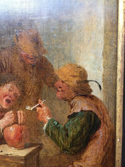 Peasant Inn Scene 17th century Old Master painting Circle of Adriaen Brouwer