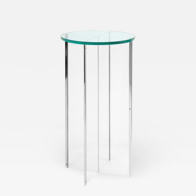 Pedestal in Lucite with Chrome Trim and Glass Top 1970s