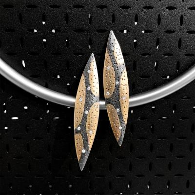 Pedro Boregaard Pedro Boregaard White Diamond Camouflage Gold Oxidized Silver Earrings