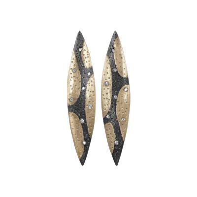 Pedro Boregaard Pedro Boregaard White Diamond Camouflage Gold Oxidized Silver Earrings