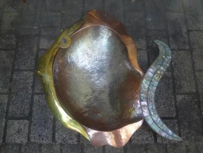 Pedro Friedeberg Huge Mexican Modernist Mixed Metal And Abalone Fish Bowl