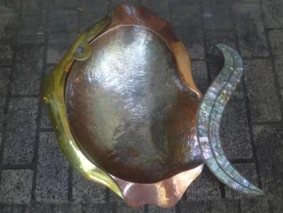 Pedro Friedeberg Huge Mexican Modernist Mixed Metal And Abalone Fish Bowl