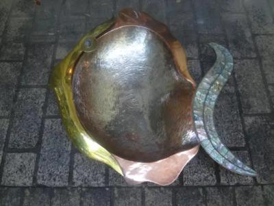 Pedro Friedeberg Huge Mexican Modernist Mixed Metal And Abalone Fish Bowl