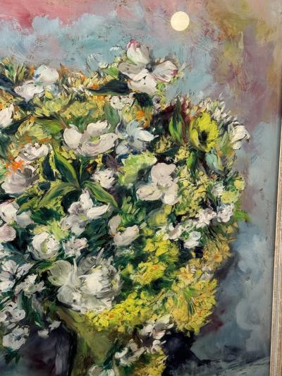 Peggy Dodds Williams MID CENTURY VASE OF FLOWERS REVERSE PAINTED GLASS BY PEGGY DODDS
