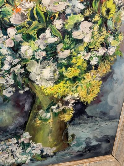 Peggy Dodds Williams MID CENTURY VASE OF FLOWERS REVERSE PAINTED GLASS BY PEGGY DODDS