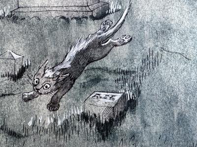 Peggy Margaret Frances Bacon Cat Running at Night through Graveyard Original Art Female Illustrator