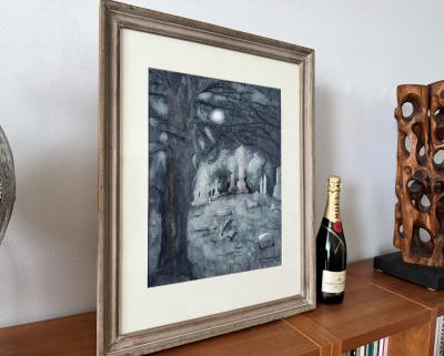Peggy Margaret Frances Bacon Cat Running at Night through Graveyard Original Art Female Illustrator