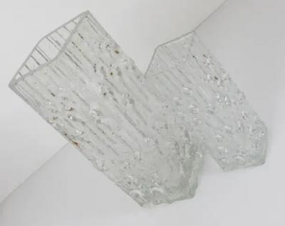 Peill Putzler Op Art Square Modernist Ice Glass Vase Germany 1970s