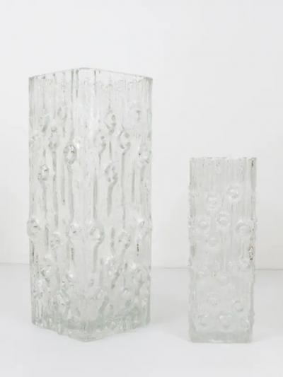 Peill Putzler Op Art Square Modernist Ice Glass Vase Germany 1970s