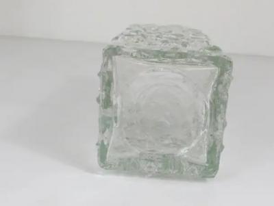 Peill Putzler Op Art Square Modernist Ice Glass Vase Germany 1970s