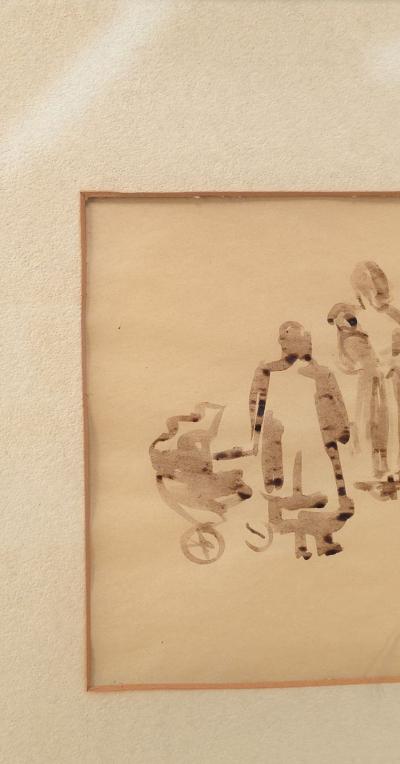 Pen and Ink of Group of People circa 1930