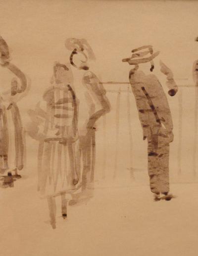Pen and Ink of Group of People circa 1930