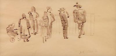 Pen and Ink of Group of People circa 1930