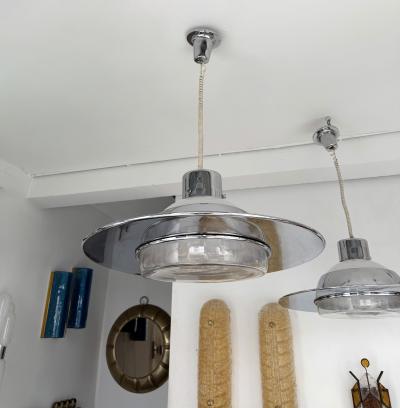 Pendant Light UFO Murano Glass and Metal Italy 1970s