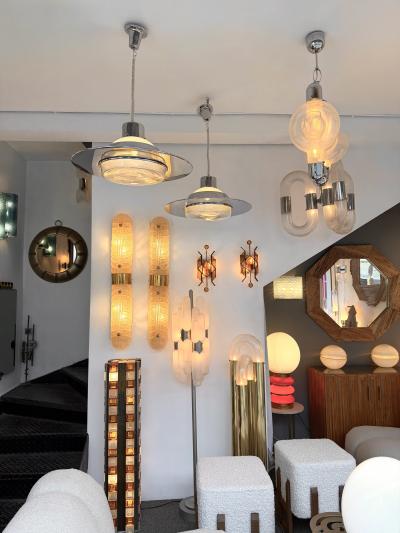 Pendant Light UFO Murano Glass and Metal Italy 1970s