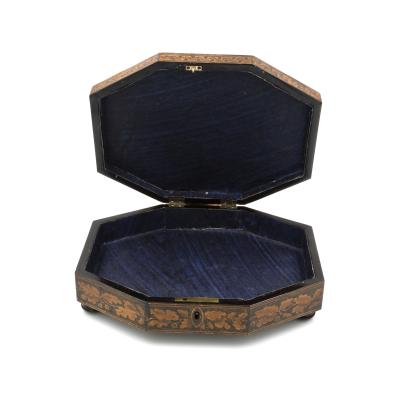 Penwork Games Box w Playing Cards On The Lid English Circa 1840 1850
