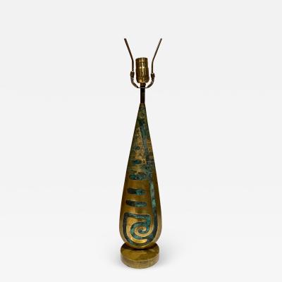 Pepe Mendoza 1950s Pepe Mendoza Table Lamp Bronze and Malachite Mayan Revival Mexico