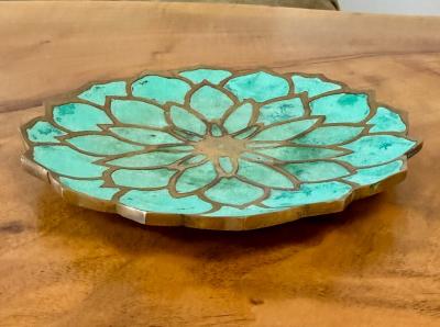 Pepe Mendoza Pepe Mendoza Lotus Flower Malachite Brass Catchall Dish