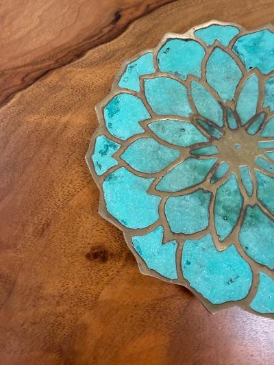 Pepe Mendoza Pepe Mendoza Lotus Flower Malachite Brass Catchall Dish