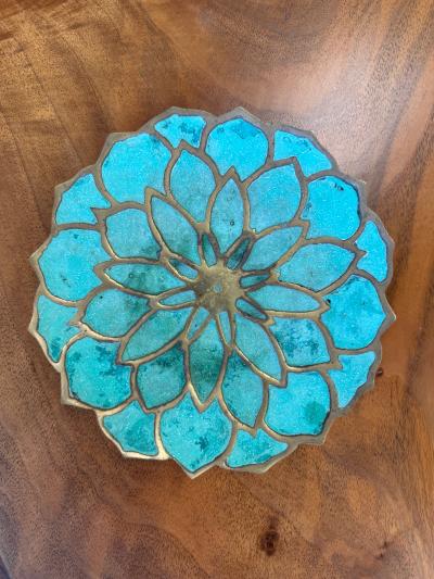 Pepe Mendoza Pepe Mendoza Lotus Flower Malachite Brass Catchall Dish