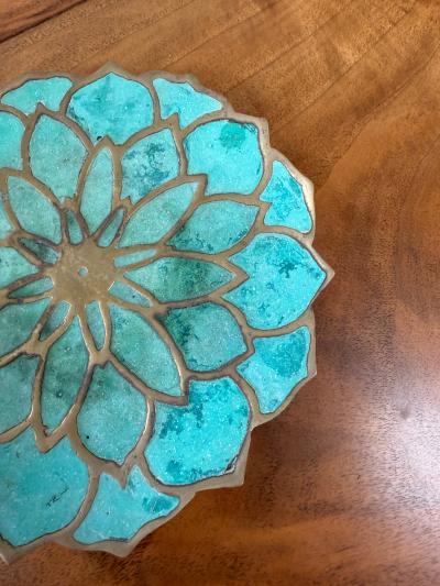 Pepe Mendoza Pepe Mendoza Lotus Flower Malachite Brass Catchall Dish