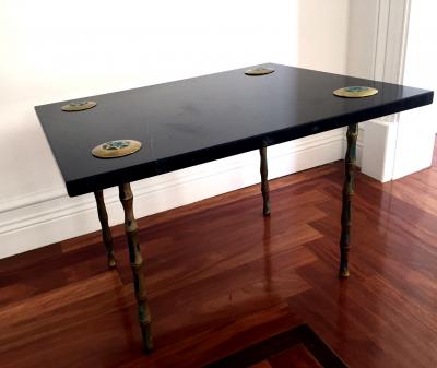 Pepe Mendoza Rare Marble and Inlaid Brass Table by Pepe Mendoza