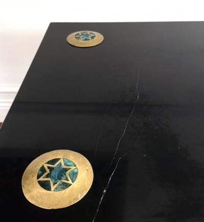 Pepe Mendoza Rare Marble and Inlaid Brass Table by Pepe Mendoza