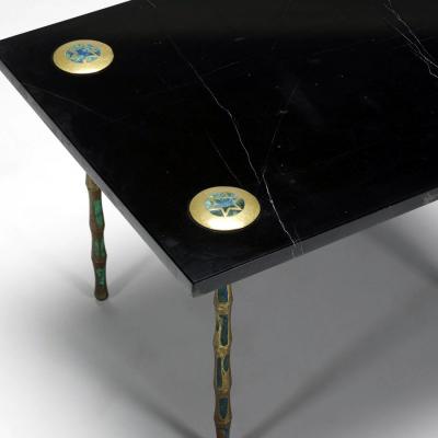 Pepe Mendoza Rare Marble and Inlaid Brass Table by Pepe Mendoza