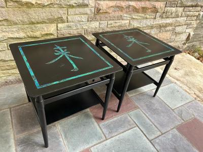 Pepe Mendoza Rare Pair Pepe Mendoza Stone Inlay End Side Table Mid Century Modern