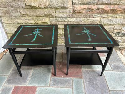 Pepe Mendoza Rare Pair Pepe Mendoza Stone Inlay End Side Table Mid Century Modern