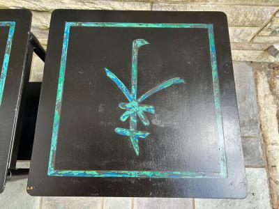 Pepe Mendoza Rare Pair Pepe Mendoza Stone Inlay End Side Table Mid Century Modern