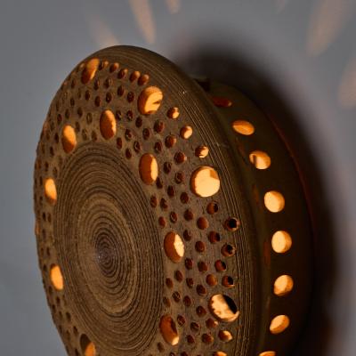 Per Bovin Early 1970s Per Bovin Hand Thrown Perforated Earthenware Plug in Wall Lamp